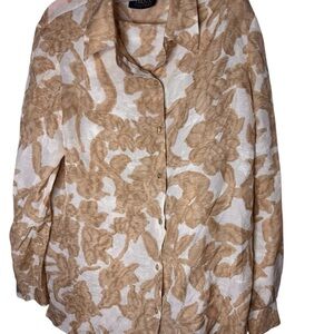 Dana Buchman White and Beige Floral Button-Down shirt & Skirt set size 16
